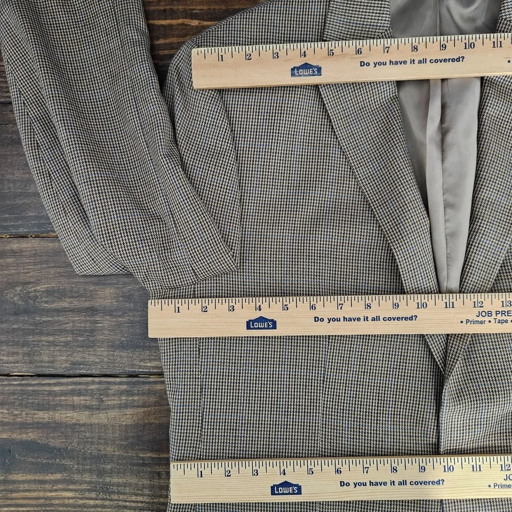 Chaps Men's Sport Coat Blazer Two Button Brown‎ Houndstooth Poly Blend Sz 42L